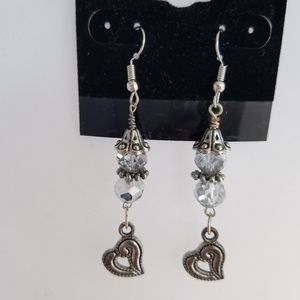 Romantic Heart Charm Earrings with Clear Crystals